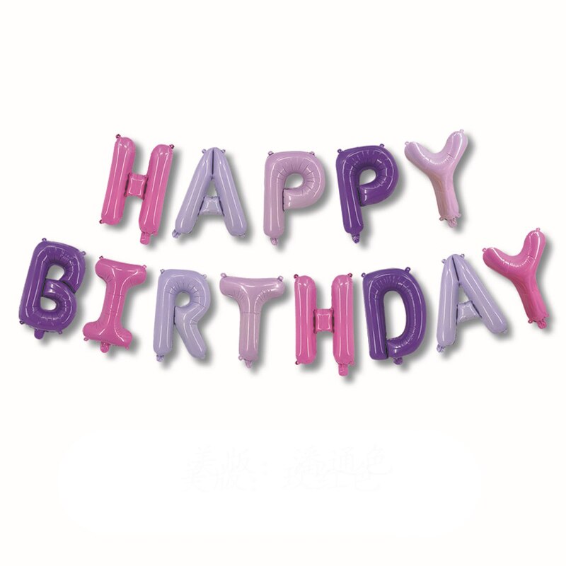 Ballon en aluminium avec corps fin anglais lettre joyeux anniversaire | 10 pièces, 16 pouces, paille et ruban: plum