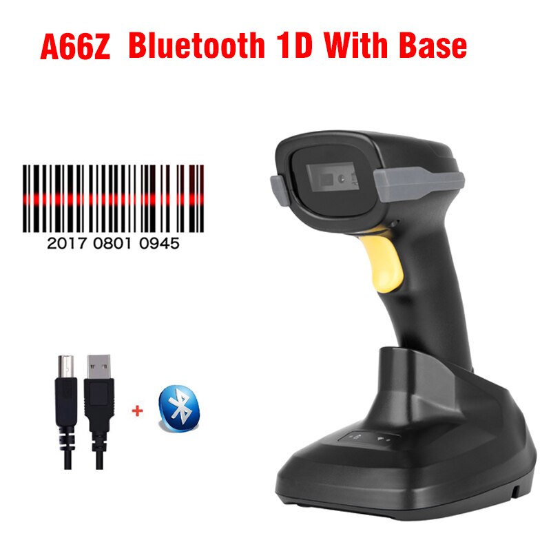 Leitor de código de barras sem fio, leitor de código de barras compatível com bluetooth 2.4g, 1d 2d pdf417 com base carregadora automática: A66Z BL 1D Base