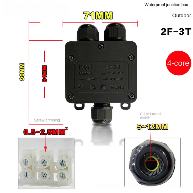 IP68 Outdoor Waterproof Junction Box – Black, 3 Way Mini Connector Box with PC Plastic and Terminal, for Buried Wires: Silver