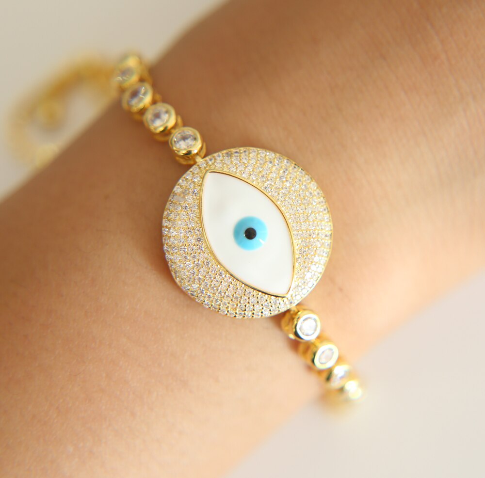 Lucky Luxe Big Evil Eye Charm Tennis Cz Armband Turkse Chic Eye Sieraden