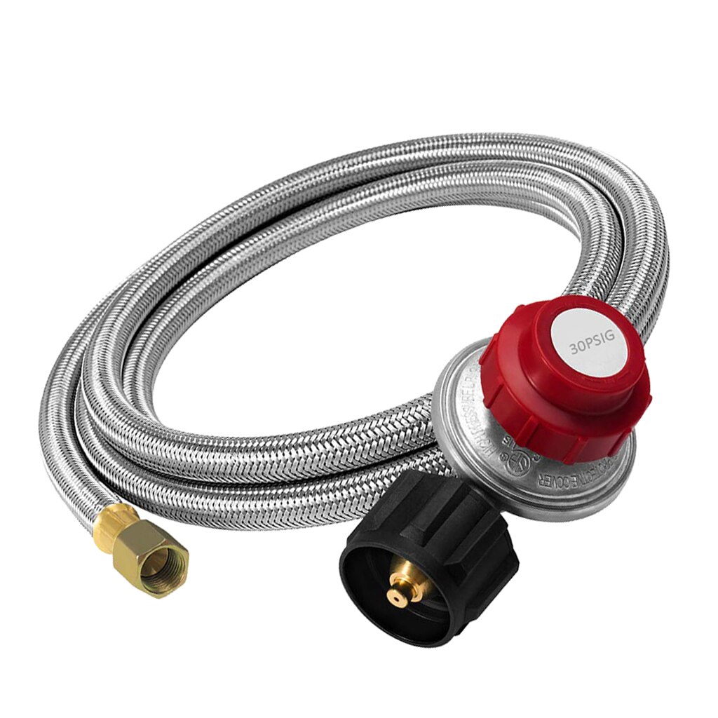 Premium Stainless Steel 0-30 Psi Adjustable Propane Regulator - High Pressure - Grill Camper Burner Replacement with 4ft Hose