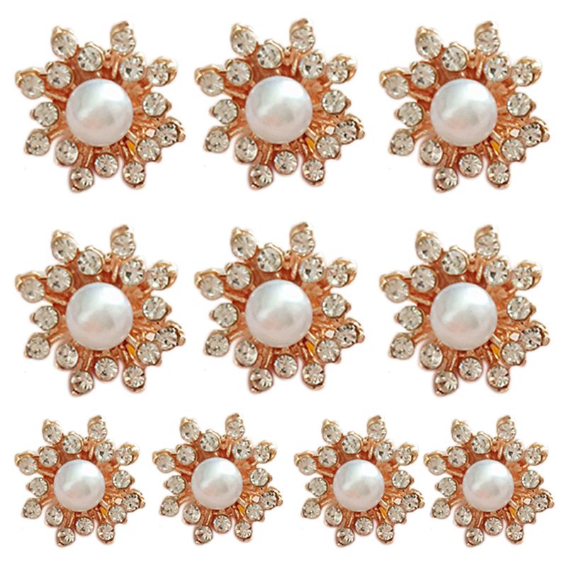 10 st rhinestone faux pärla snöflinga knappar flatback plätering diy hantverk dekor 2 xpc: A