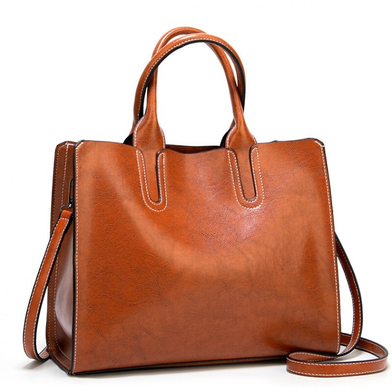 PU Leather Handbags Women Big Bag Ladies Shoulder Messenger Bag Female Bags Large Capacity Casual Totes Woman Bags: White Line Brown