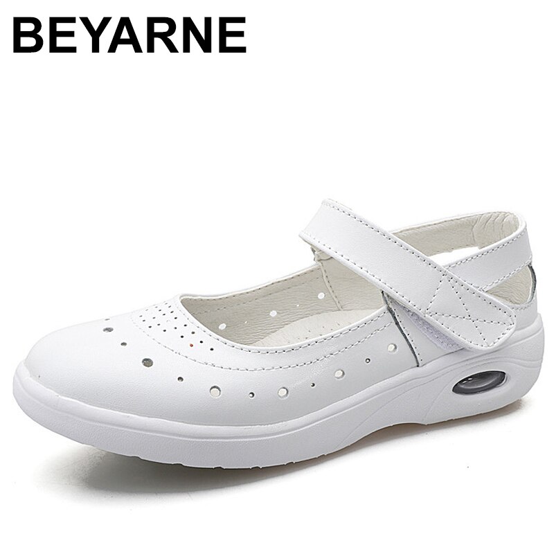Beyarne– chaussures plates pour femmes, mocassins d'infirmière confortables et doux, respirants, blancs
