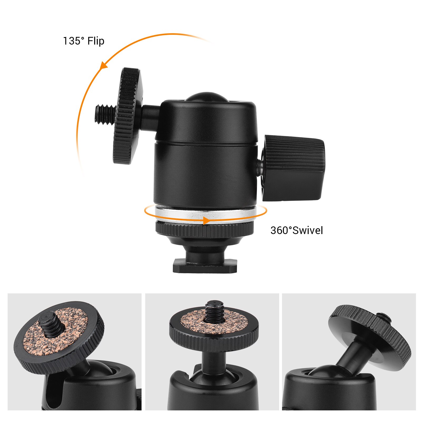 Mini Tripod Ball Head 360 Degree Swivelling Tripod Head Ballhead with 1/4 Inch Screw Shoe Mount for Camera Monopod Light Stand