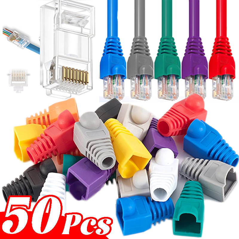 Ethernet Cable Connector Plug Cover RJ45 Cat6 Cat5e Connectors Ethernet Pass Through Plugs Protective Sleeve Cable Protectors