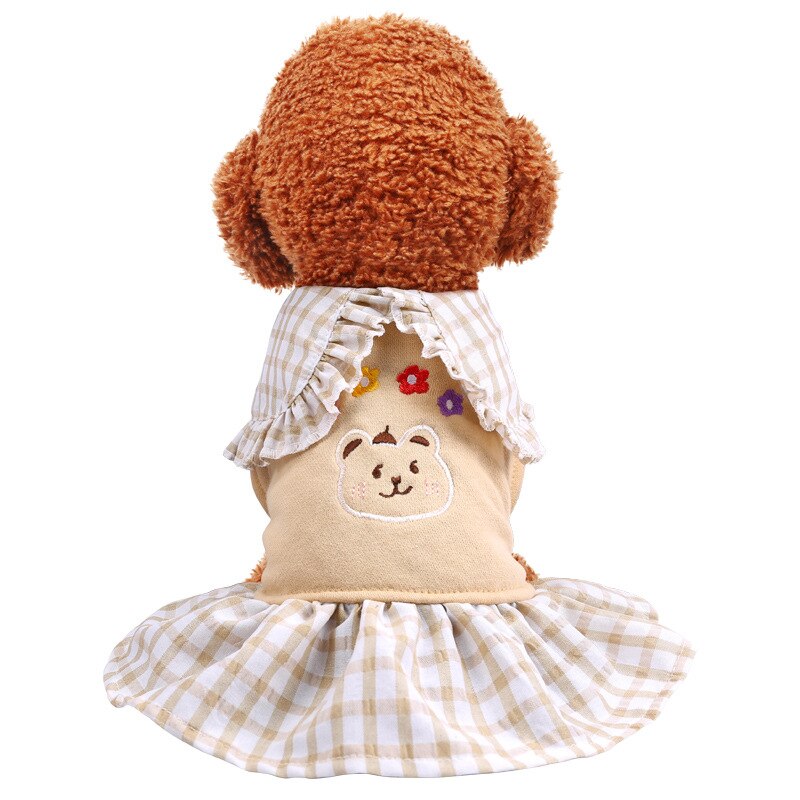 Hond Jurk Leuke Bloemen Beer Plaid Rok Lente Zomer Huisdieren Outfits Hond Kleding Voor Kleine Hond Party Hond Rok Puppy huisdier Kostuum