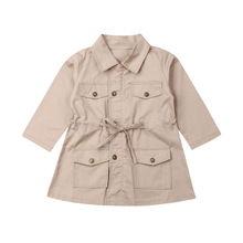 Gabardina Safari con bolsillo y cordón para bebé, traje de manga larga con cuello vuelto y botones, ropa de otoño para niñas pequeñas con solapa de doble botonadura
