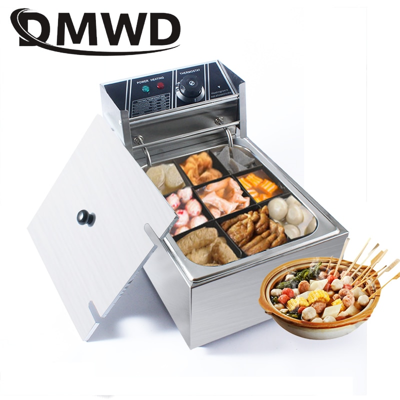 DMWD Commercial Stainless Steel Kanto Cooking Machine Spicy Pot Stove Electric Food Skewer Stew Japanese Oden Cooker 9 Grid