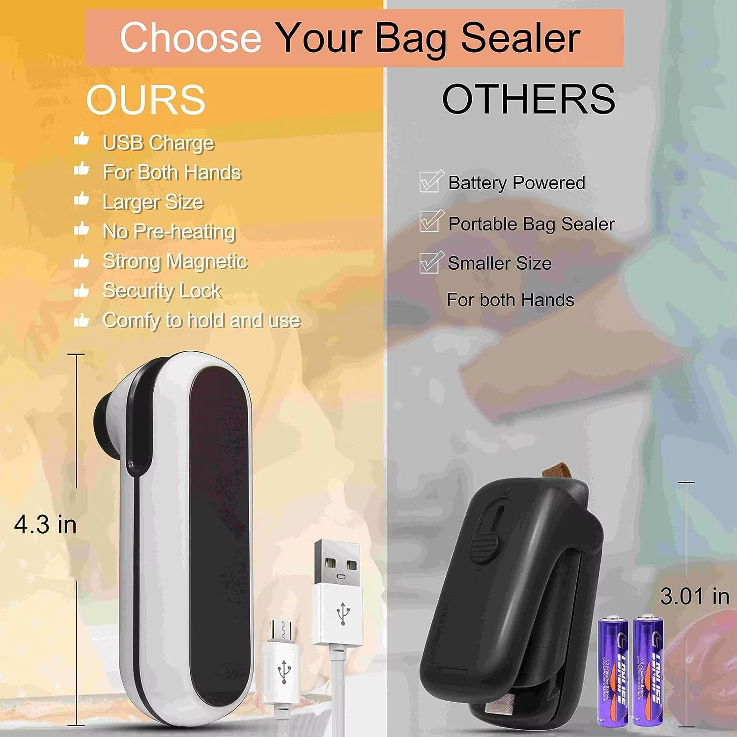 Xiaomi Oplaadbare USB 2-in-1 tas Mini Heat Sealer Opbergtas Plastic pakket Snack Sealer Clip Bag Handheld Heat Sealer Bag
