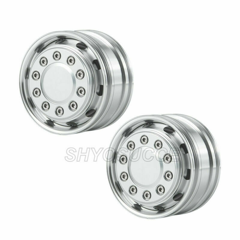 SHYOSUCCE 2Pcs Alloy 10 Spoke Front Wheel Rim Hub For 1/14 Tamiya Trailer Tractor RC Car