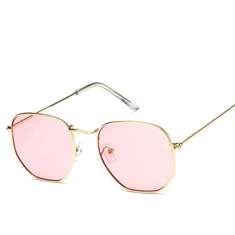 Polygonale kvinner solbriller menn briller dame luksus retro metall solbriller årgang speil  uv400 oculos de sol: Rosa