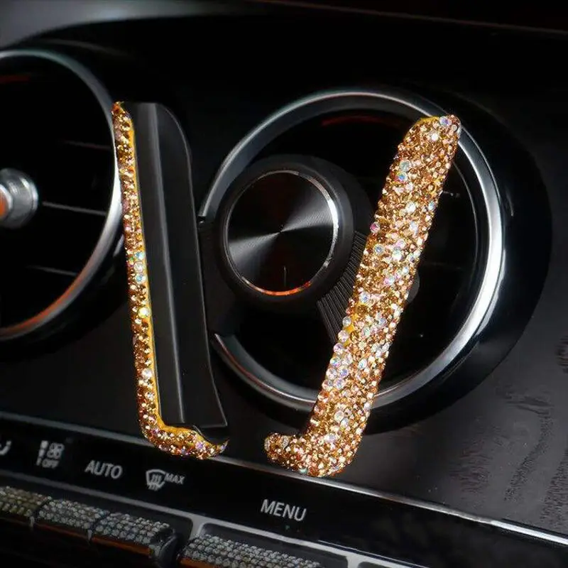 Diamond Crystal Car Phone Holder in Auto Stand Cellphone Bracket Holder for Phone Auto Stuff Bling Car Accessories for Women: green