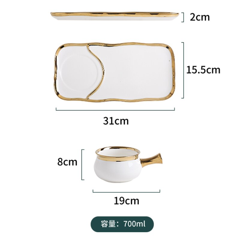 Ceramic Tableware Set Light Luxury Handle Bowl Breakfast Tableware Sushi Plate Dining Table Decoration Service Tray: G