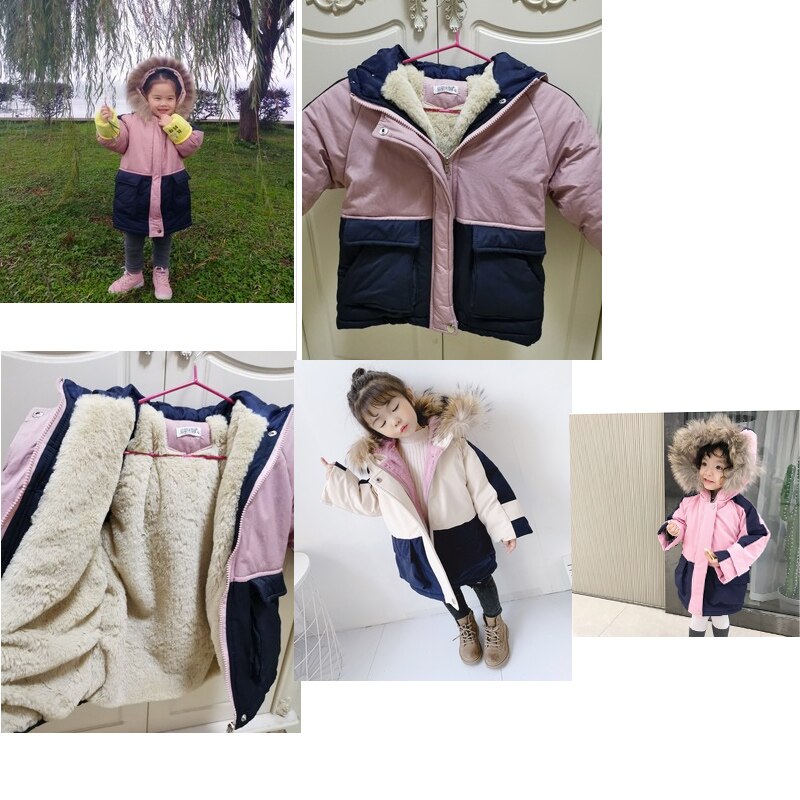 -30 kall vinter nyfödd flicka kläder outfits pälskrage dun bomull kappa för spädbarn flicka kläder tjocka jackor parkas
