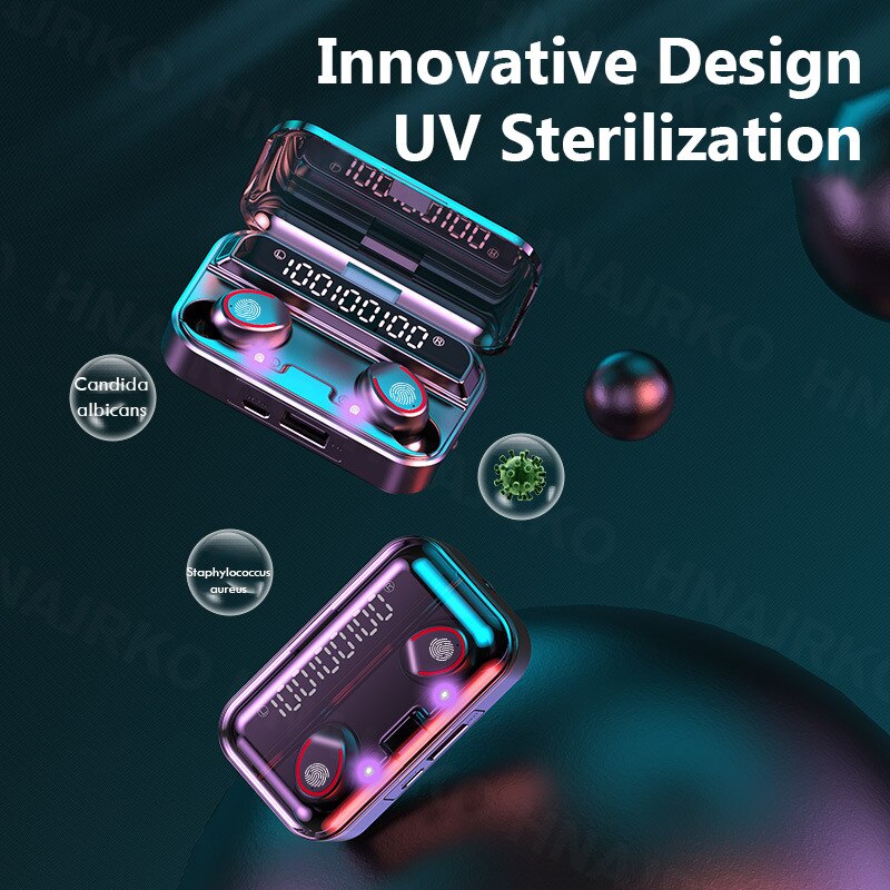 Bluetooth-oortelefoons, 2000 mah, draadloze hoofdtelefoon met microfoon, waterdichte sportoordopjes, mini-zaklamp, oordopjes met touchbediening.