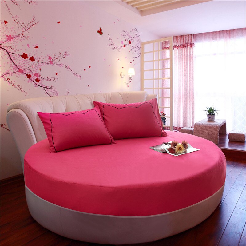 100%  runda bomullslakan romantiska enfärgade runda lakan sängkläder set övermadrass 200cm 220cm tema hotell