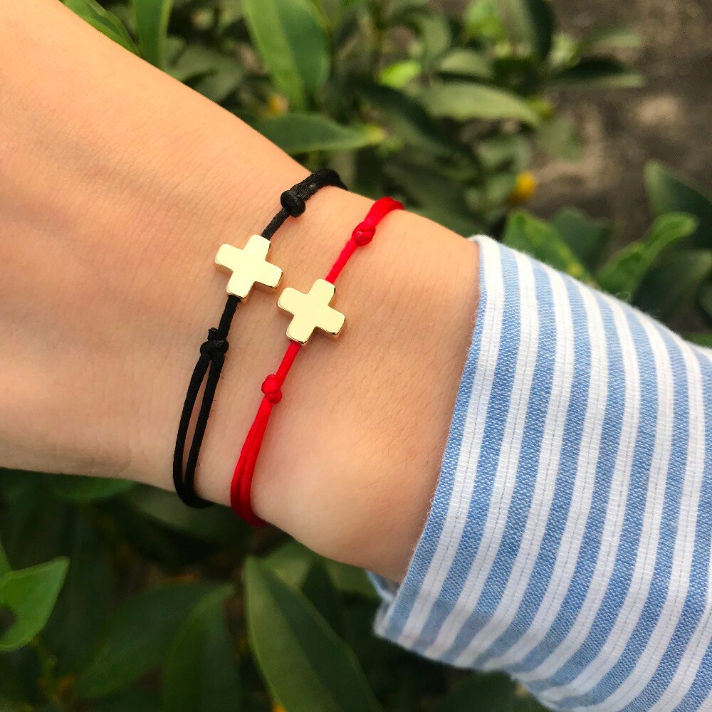 KEJIALAI prosty krzyż bransoletka sznurkowa regulowana plecionka Lucky Macrame bransoletki z rzemykami dla kobiet mężczyzn dzieci ręcznie robiona biżuteria