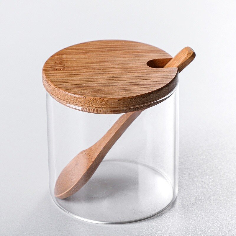 Pure kleur keramische suikerkom met houten deksel suikerdispenser zout peper opslag pot pot suiker container kruiden pot kruiderij kruidenrekken houder voor thuis keuken, zwart