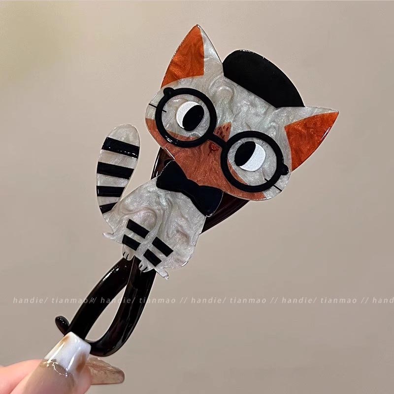 Bonita pinza de pelo acrílica con de gato de dibujos animados para mujeres y niñas, soporte para cabello largo, pasador, horquilla, accesorios de para el cabello: Amarillo