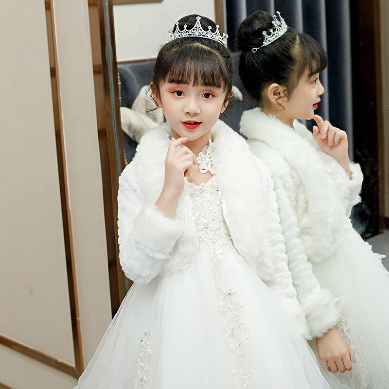 Bolero de piel sintética para niños, abrigo de invierno con flores para niñas, para ocasiones especiales, chal de boda para niños, capa de princesa personalizada