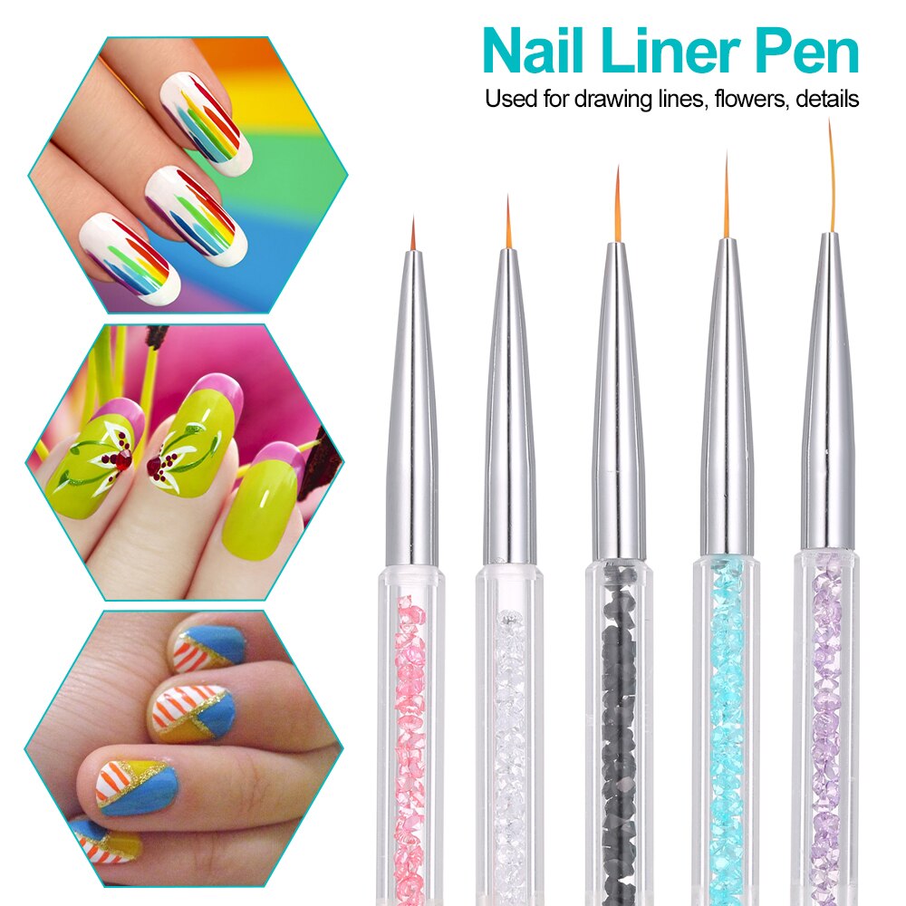 5 Pcs Nail Art Liner Pen Uv Gel Schilderen Nail Brush Pen Nail Puntjes Drawing Pen 5//7/9/11/13 Mm