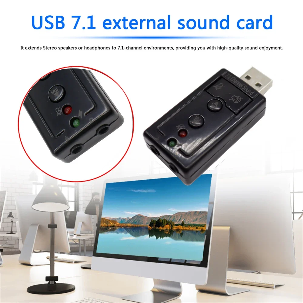 Virtual 7.1 Channel Sound Card External USB 2.0 Audio Mic Speaker Adapter Microphone Stereo 3.5mm Jack Headset Sound Card