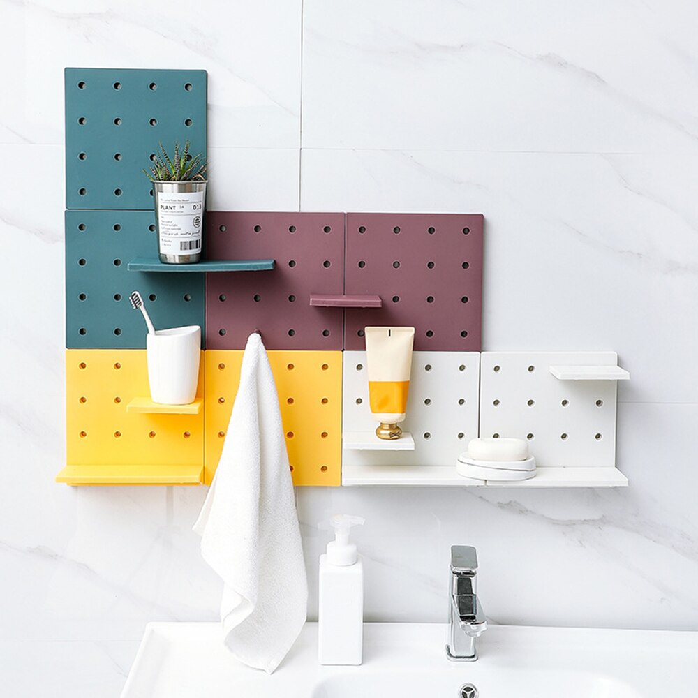 Floating Shelves Wall Mount Shelf Pegboard Organizer Storage Racks Plastic Decorative DIY for Living Room Kitchen Bathroom