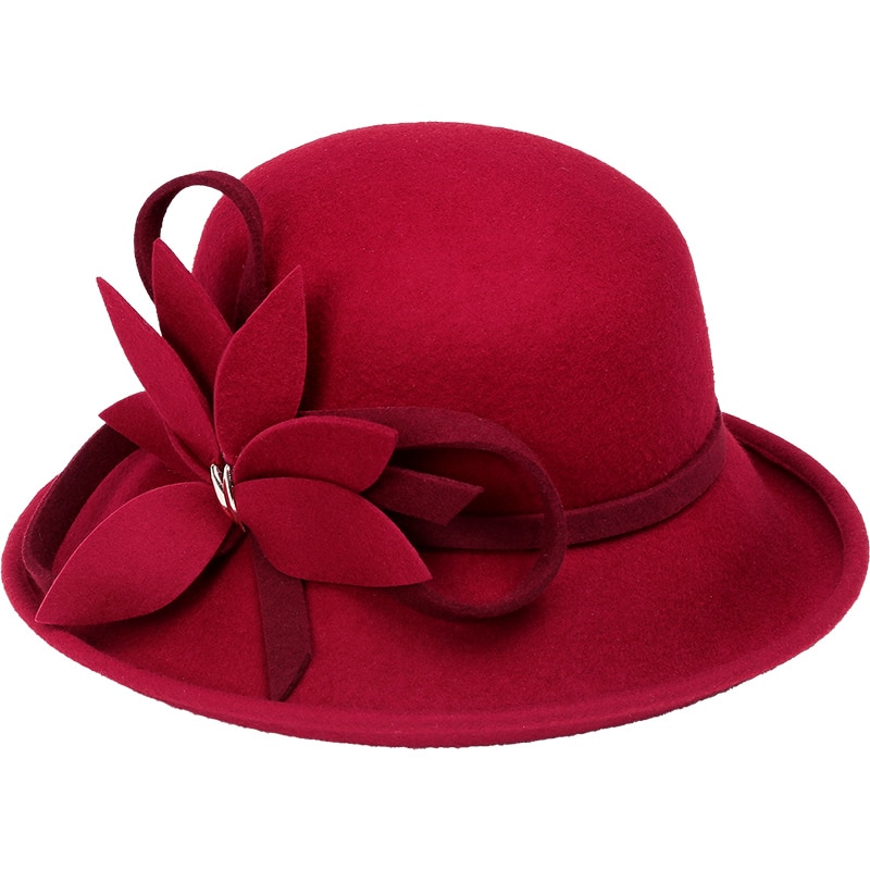 Wollen boothoed met platte bovenkant voor dames, vilten fedora met brede rand, dameshoed met vilten rand