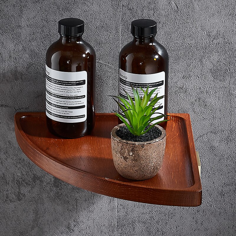 Bathroom solid wood triangle rack bathroom shower room wall hanging shelf without punching Chinese red oak storage rack: white