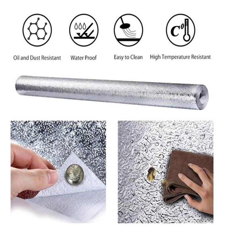 40*100CM Kitchen Oil-proof and Waterproof Self-adhesive Wallpaper Aluminum Foil Self-adhesive Large Drawer Mat Kitchen Tool