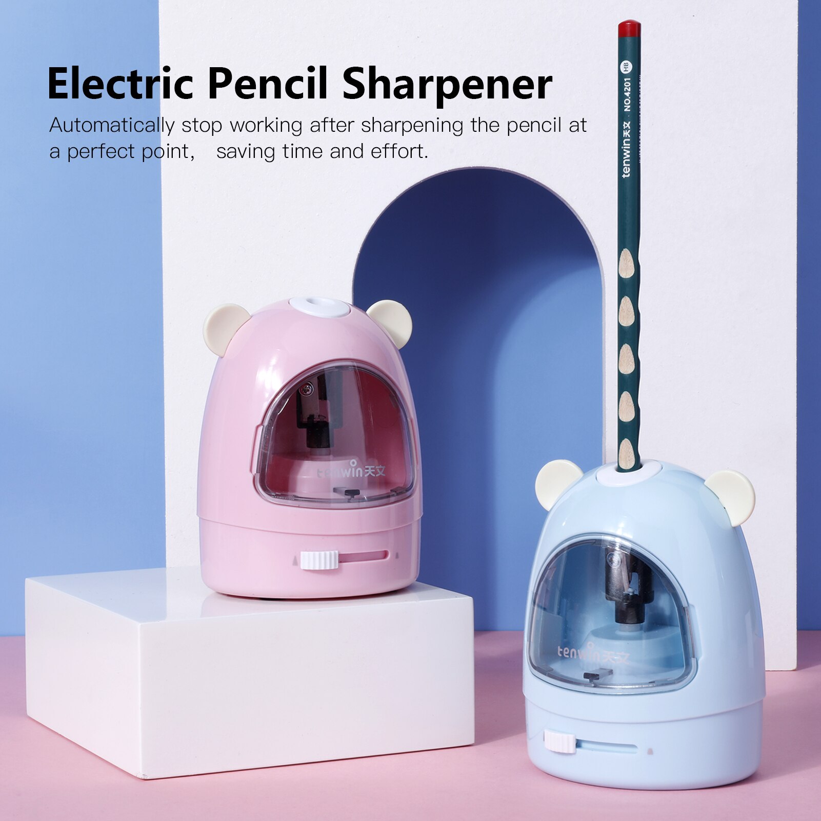 tenwin Electric Pencil Sharpener Eraser Vacuum Cleaner Set Stationery Set Battery Operated with 50 Eraser Refills for Kids