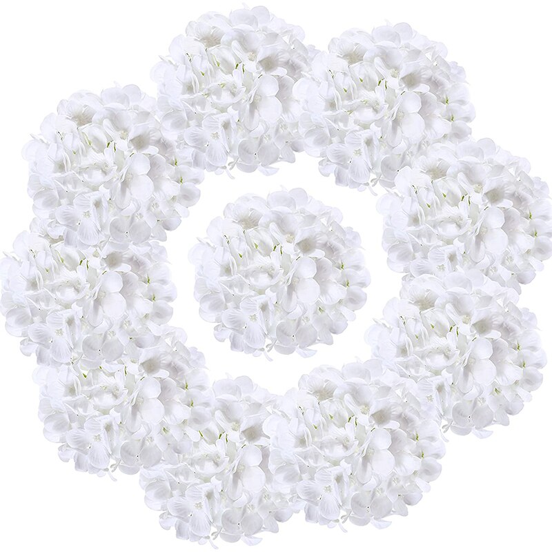 Zijde Hortensia Hoofden Kunstmatige Bloemen Boeket Met Stengels Voor Thuis Bruiloft Decoratie 10Pcs: White 2