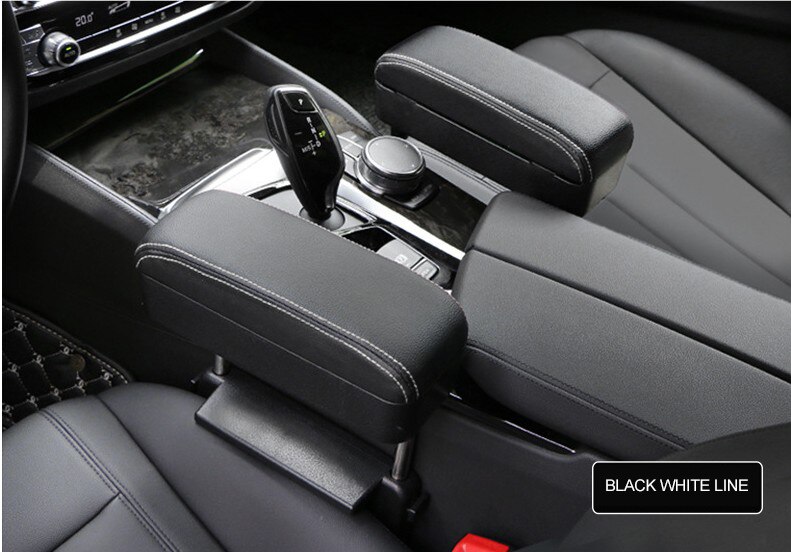 Universal Car Armrest Storage Box Adjustable Car Center Console Arm Rest Car Styling Auto Seat Gap Organizer Arm Rest Box: Black white line