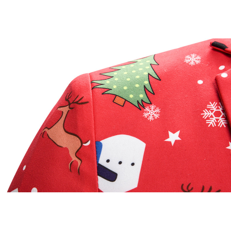 Shenrun Men Christmas Year Blazers Santa Jackets Red Slim Fit Suit Jacket Party Prom Christmas Print Stage Costumes