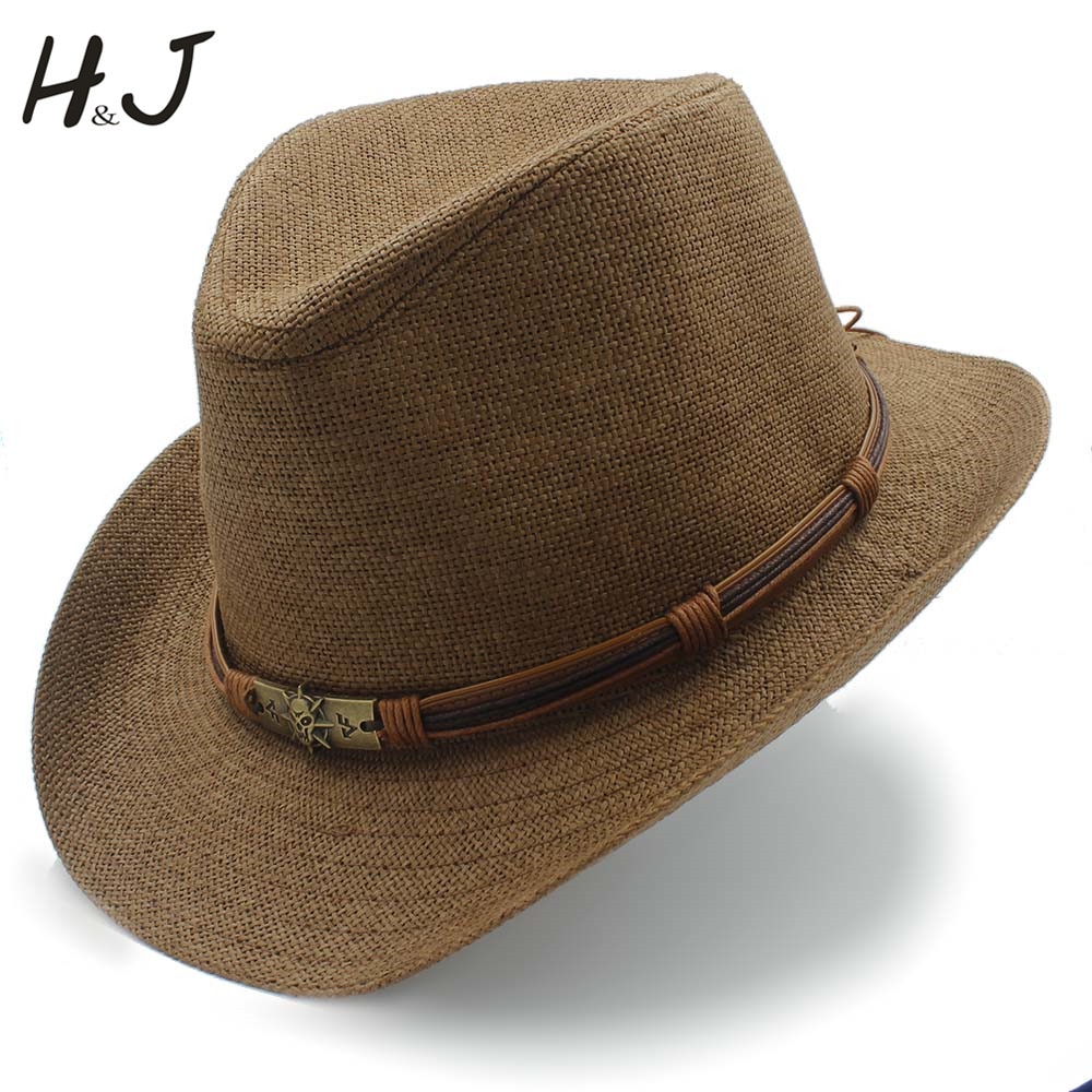 Mode Stro Vrouwen Mannen Western Cowboy Hoed Voor Dame Cowgirl Papa Zomer Strand Zonnehoed Sombrero Cap Billycock Caps Grootte 58Cm