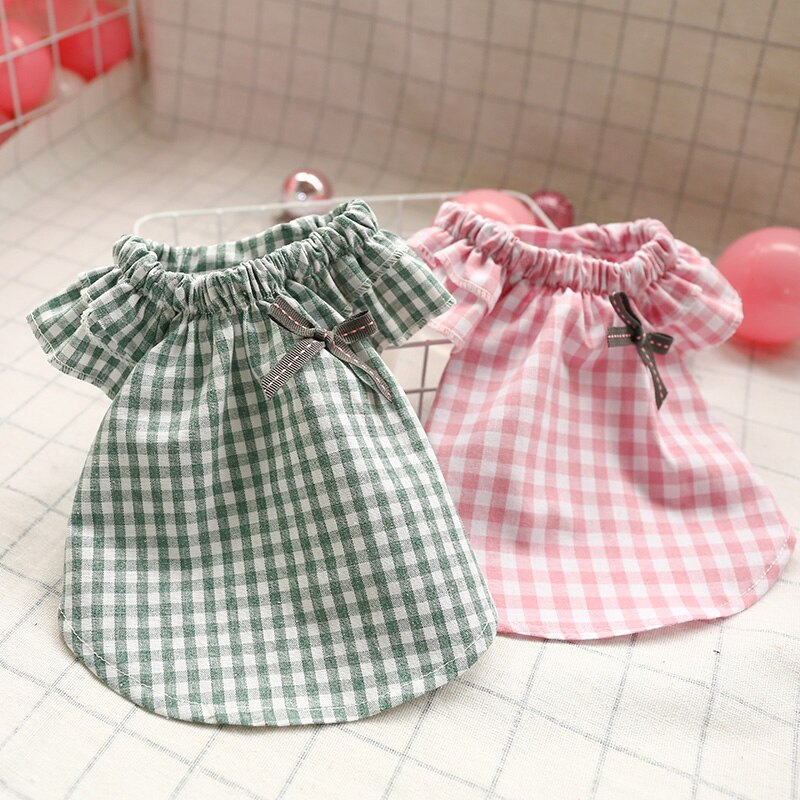 Plaid chien printemps été vêtements coton bébé chemise nœud papillon doux dame chien chat vêtements pour petits chiens Yorkshire carlin chiot vêtements