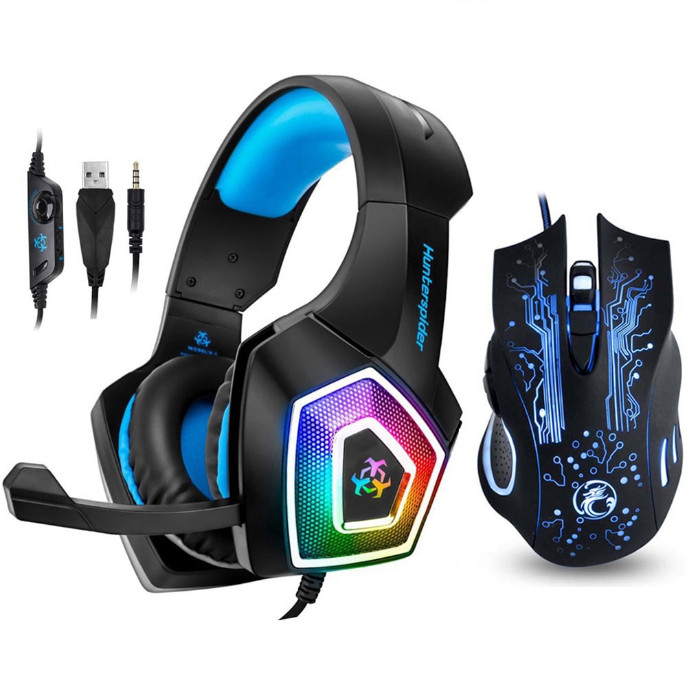 Giausa gaming sport headset stereo bas hörlur mikrofon led ljus för  ps4 xbox en pc +5000 dpi 6 knappar pro gaming mus