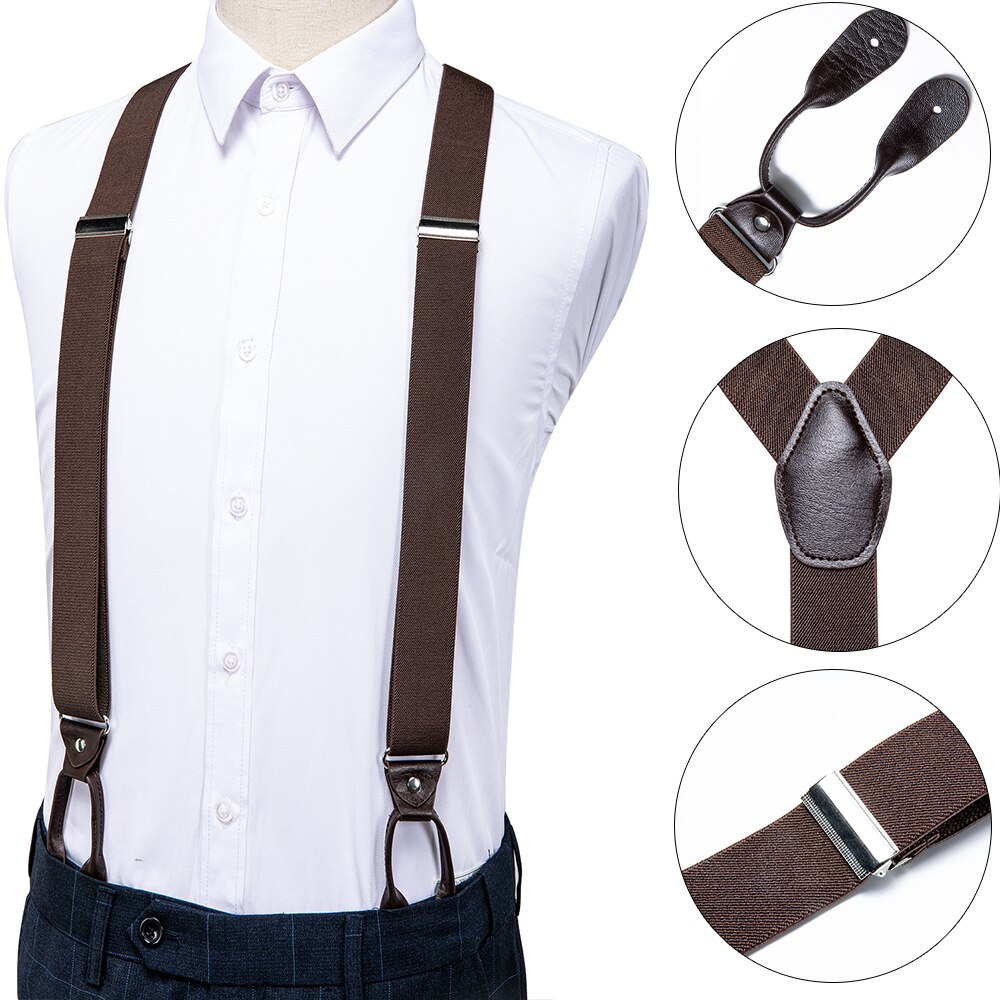DiBanGu Adulto In Pelle di Metallo Solido Marrone Nuovo Mens Bretella 6 Bottoni Brace Elastico Bretella Regolabile Tirantes Per Gli Uomini BD-506: BJ-506