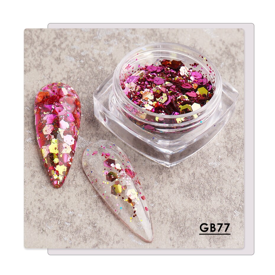 1 caja de Paillettes de uñas camaleón 3D, lentejuelas brillantes de sirena, lagarto, lentejuelas brillantes, arte de uñas hexagonales, decoraciones para manicura BE1904: GB77