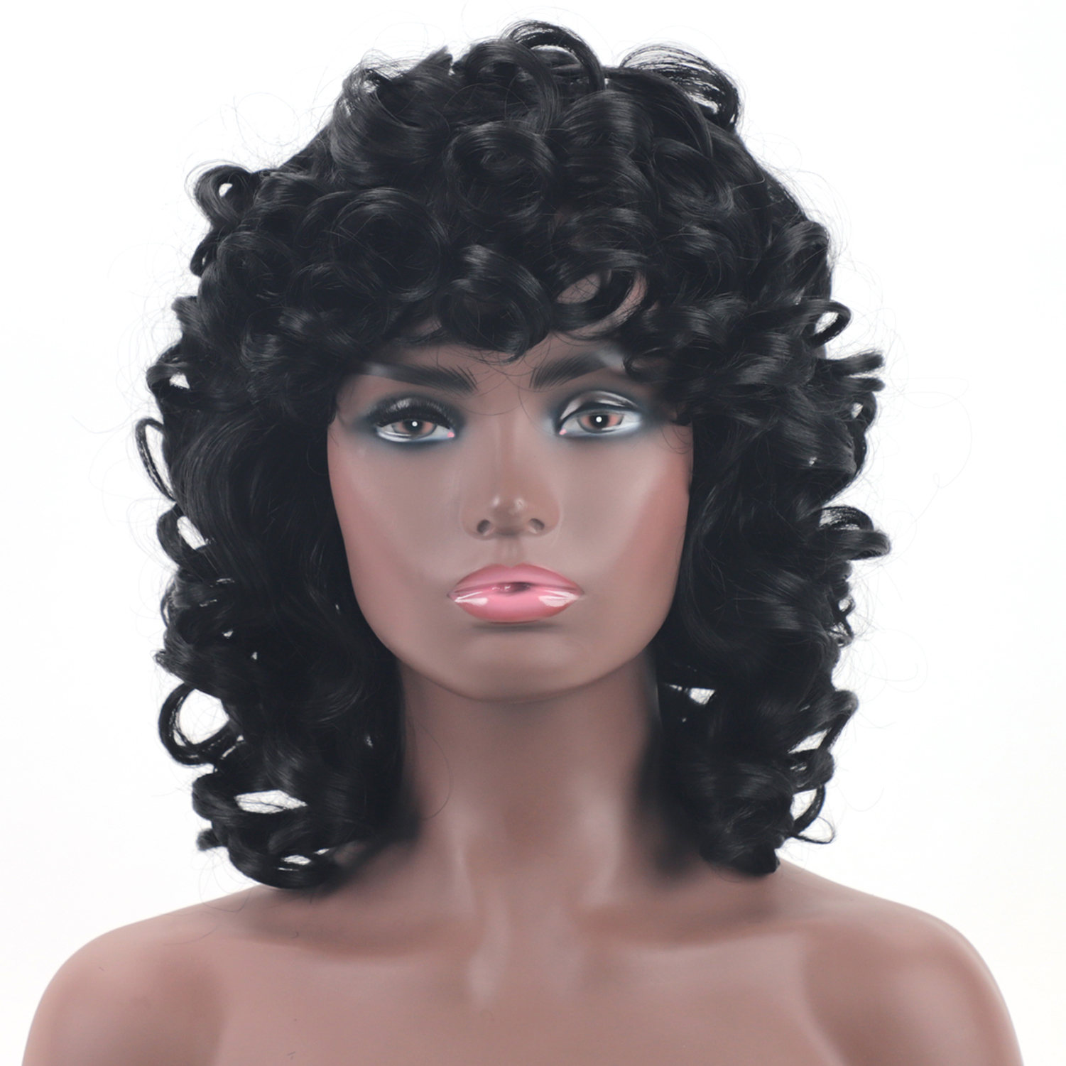 Gnimegil Synthetische Kort Haar Afro Krullend Pruik Met Pony Zachte Pluizige Krullen Wave Schouder Lengte Natuurlijke Pruiken Voor Zwarte Vrouwen: Black