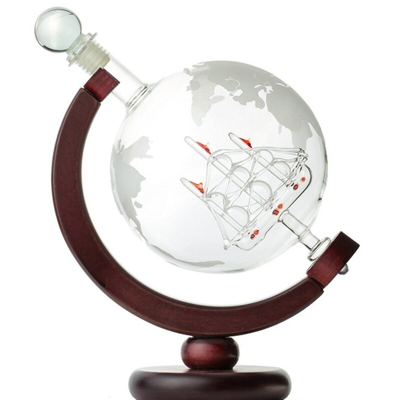 Whiskey Decanter Set Vodka Globe Decanter For Liquor Bourbon Vodka Globe Decanter With Finished Wood Stand