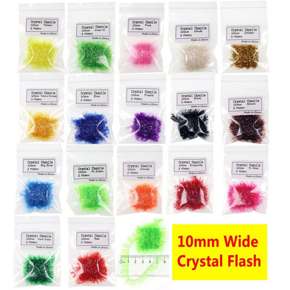 Bimoo 2 Bags 10mm Wide Crystal Flash Tinsel Hackle Flash for Fly Tying Streamer Egg Fly Salmon Fly Trout Salmon Lures