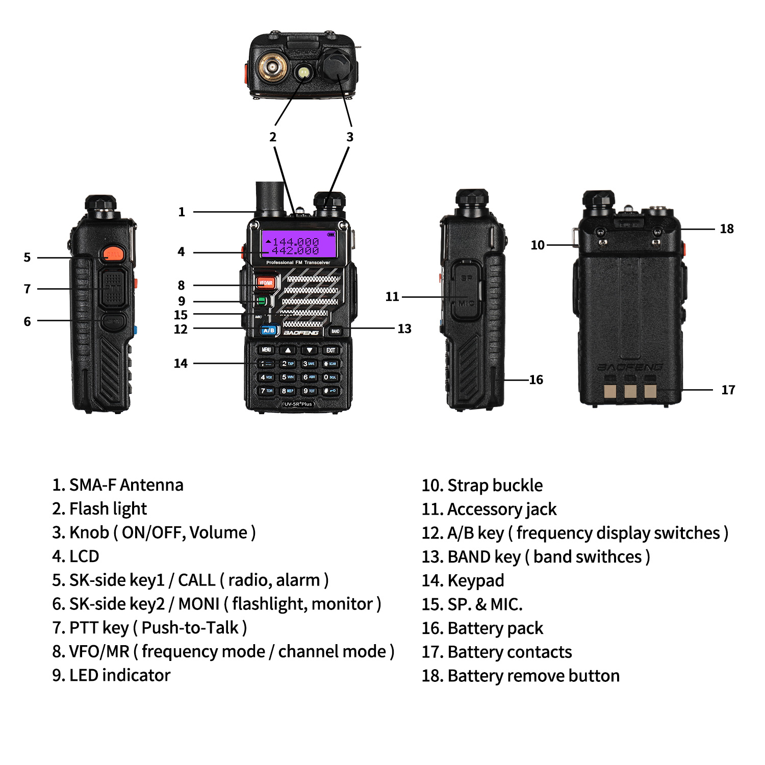 BAOFENG UV-5R+ Plus Two Way Radio, Long Range for Adults Rechargeable with Earpiece, Walkie Talkie for Outdoors