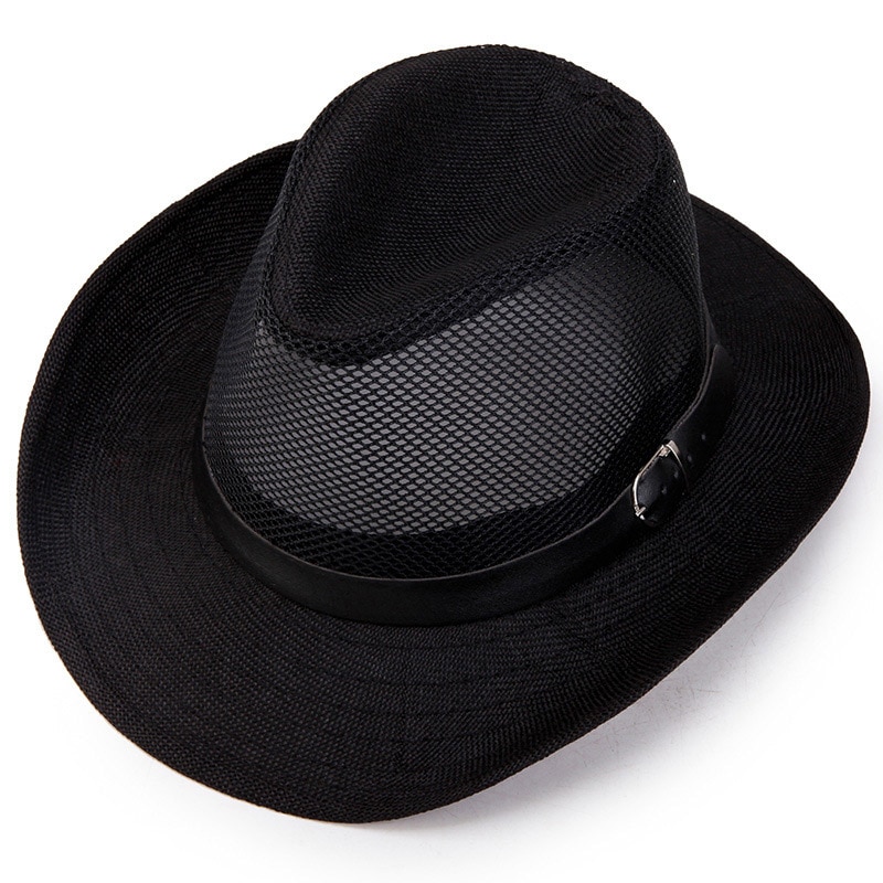 Summer Men Breathable net Cowboy Hat Wide Brim Travel Sun Hat Women Western Wide Curling Brim Cap Sun Protection Unisex Hats