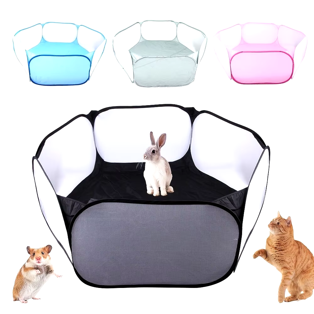 Tente Transparente Pliable Portable pour Animaux de Compagnie, Petit Parc pour Chat et Chien, Clôture de Cour Ouverte pour Hamster et Lapin