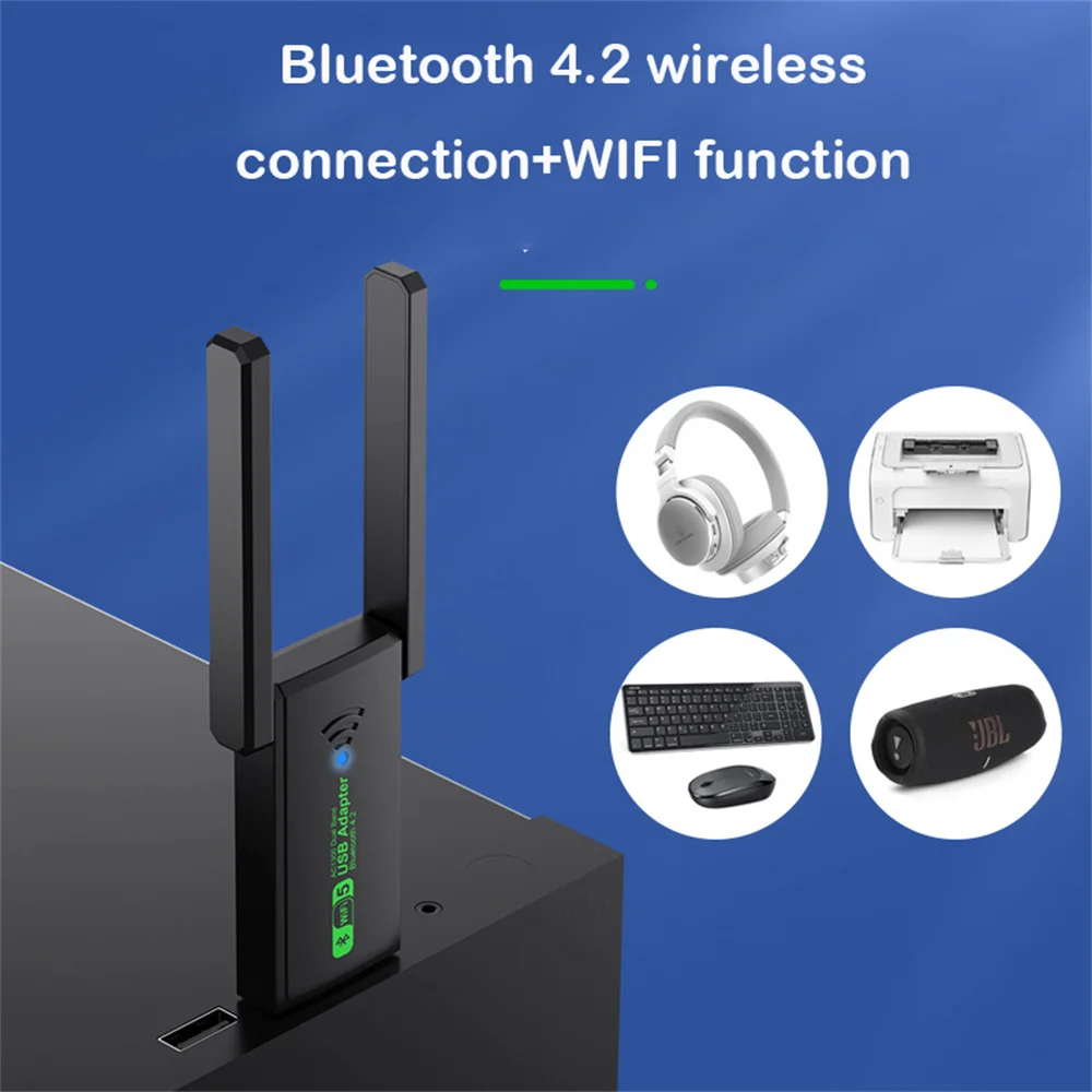 2 in 1 USB 3.0 WiFi Bluetooth Wireless Adapter, 1300Mbps Dual Band 2.4/5Ghz Wireless Network card Receiver AC1300 WiFi 5 Dongle