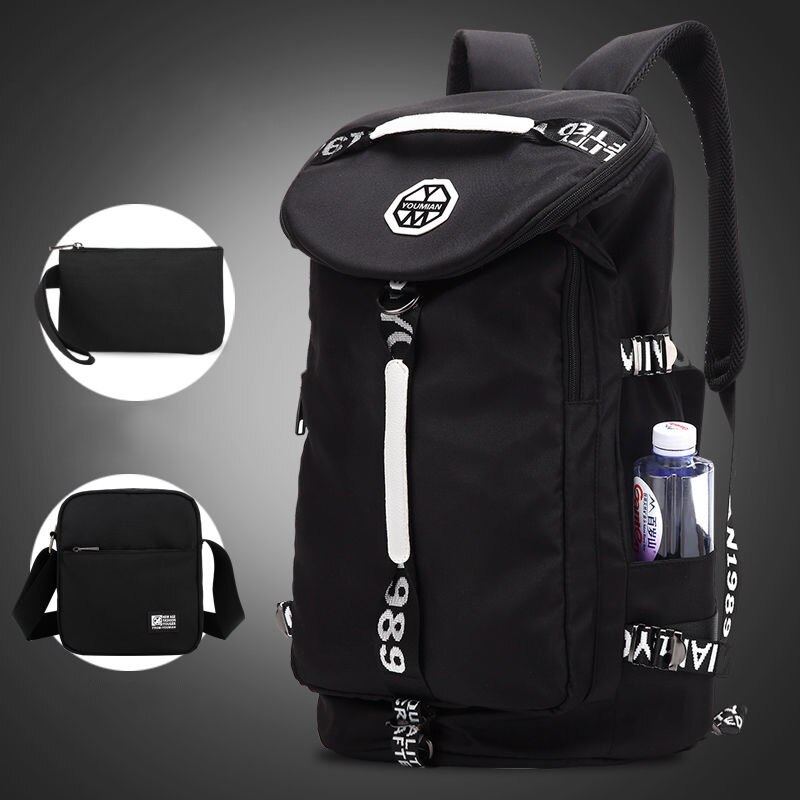 YOUMIAN Large-capacity travel backpack female shoulder bag sports fitness canvas bag light hiking travel luggage: black Big Set