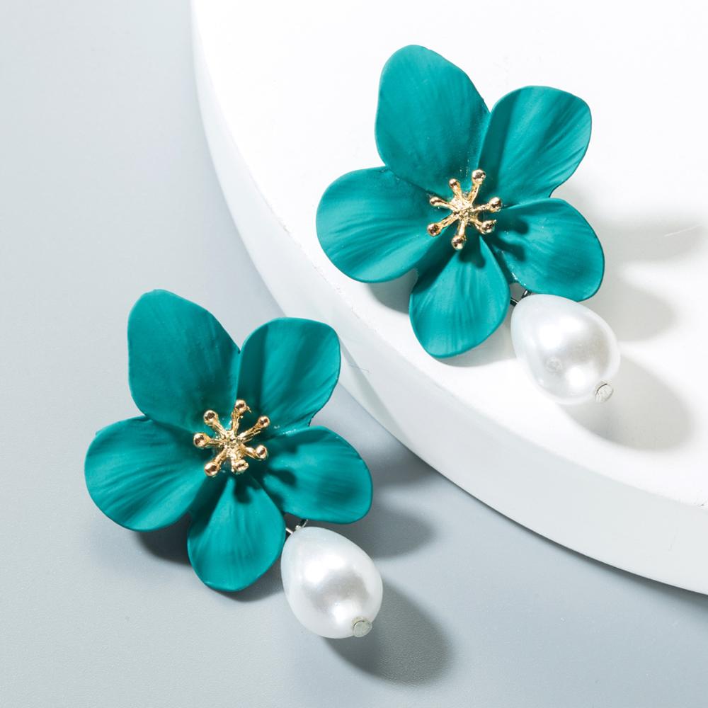 niedlich Schmuck Große Doppel Blume stud Ohrringe Für Frauen Sommer Stil Party Hochzeit Übertrieben schwarz Ohrringe: pearl green