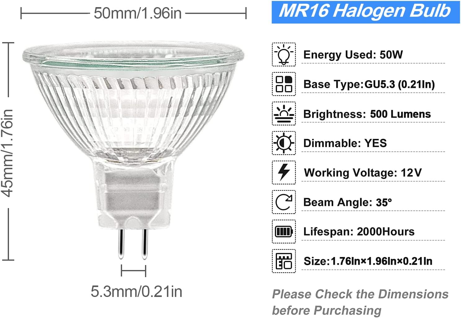 3-teilige MR16-Halogenlampen, 50 W, 12 V, 10 W, 20 W, 35 W, 50 W, 230 V, MR16-Licht-Halogenlampen, 2-polig, GU5,3-Sockel, dimmbar, hoher Ausgang 2700 K